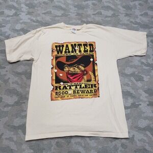 Vtg Seasons Shirt Mens Large Beige Wanted Rattler Rattler‎ Reward Single Stitch